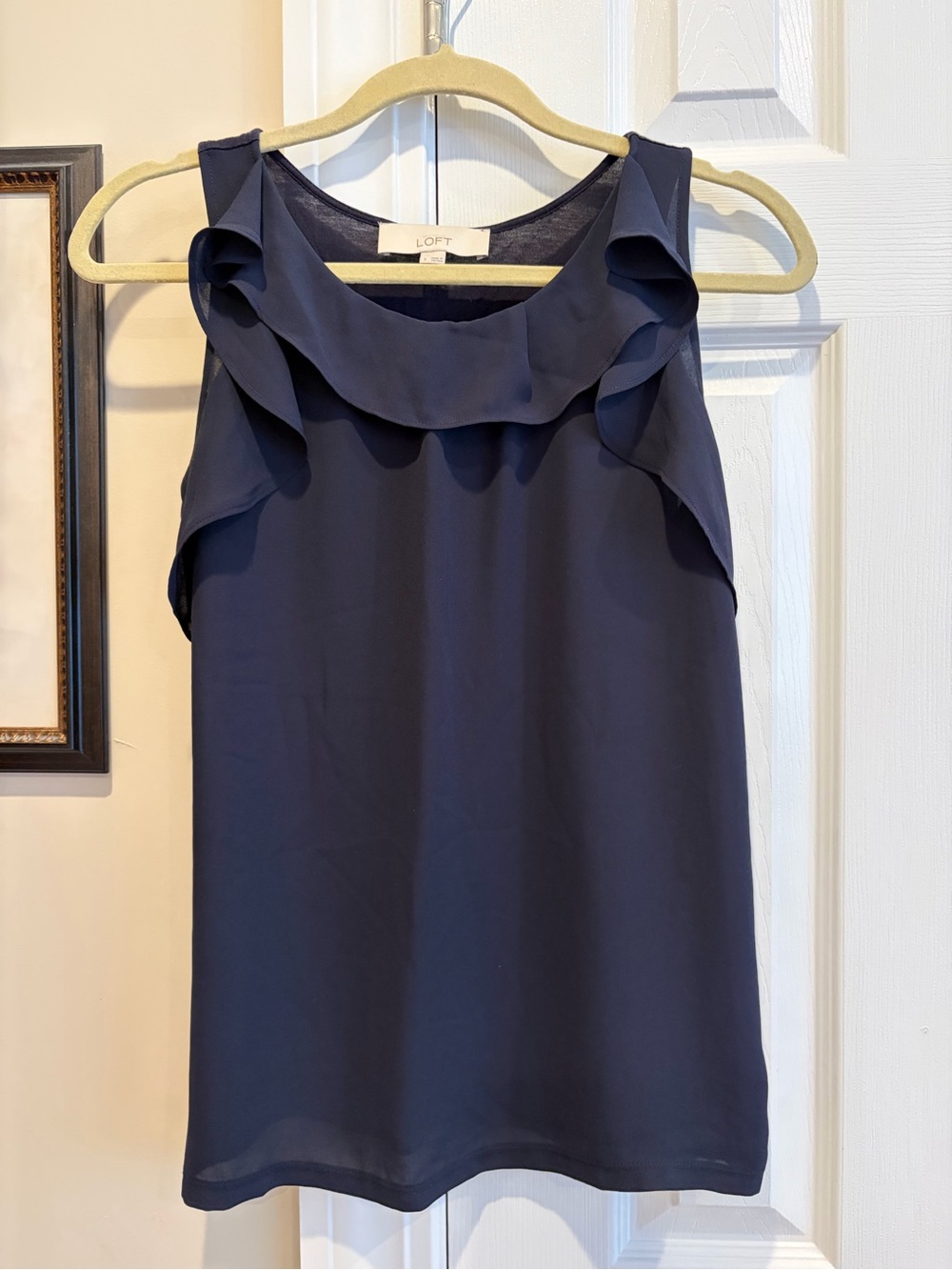 LOFT Navy Ruffle Trim Sleeveless Camisole